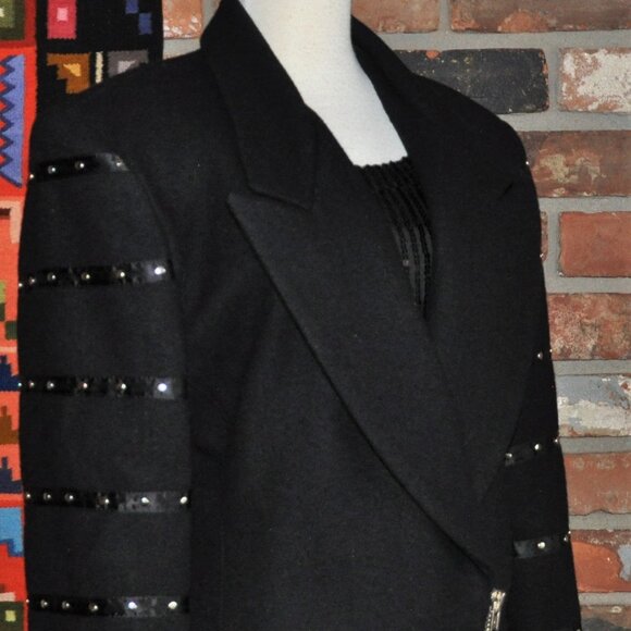 PARASUCO BLACK Wool Tailoreded Fitted CAR Coat Jacket Studded sleeves Zip-up Lrg - Picture 7 of 15